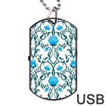 Art nouveau, art deco, floral,vintage,blue,green,white,beautiful,elegant,chic,modern,trendy,belle époque Dog Tag USB Flash (Two Sides) Back