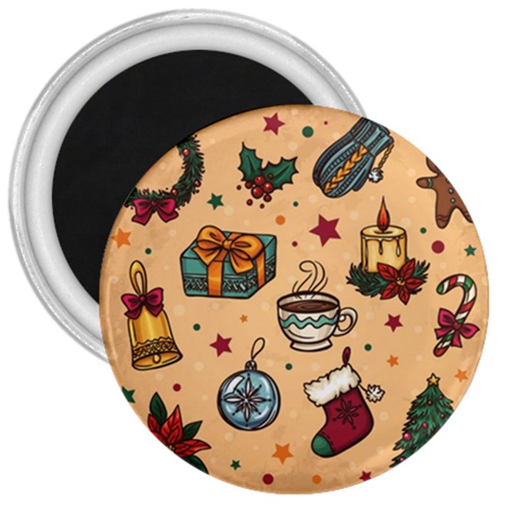 Cute Vintage Christmas Pattern 3  Magnets