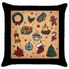 Cute Vintage Christmas Pattern Throw Pillow Case (black) by allthingseveryone