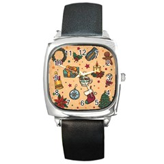 Cute Vintage Christmas Pattern Square Metal Watch by allthingseveryone