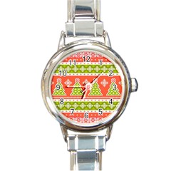 Christmas Tree Ugly Sweater Pattern Round Italian Charm Watch by allthingseveryone