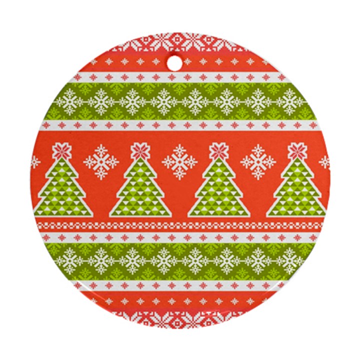 Christmas Tree Ugly Sweater Pattern Ornament (Round)