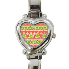 Christmas Tree Ugly Sweater Pattern Heart Italian Charm Watch by allthingseveryone