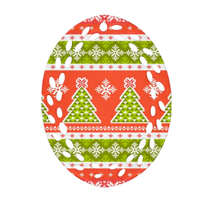 Christmas Tree Ugly Sweater Pattern Ornament (Oval Filigree)