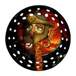 Funny Giraffe With Helmet Ornament (Round Filigree) Front