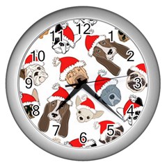 Christmas Puppies Wall Clocks (silver)  by allthingseveryone