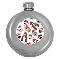 Christmas Puppies Round Hip Flask (5 Oz) by allthingseveryone