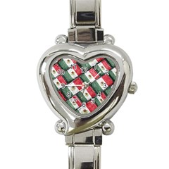 Mexican Flag Pattern Design Heart Italian Charm Watch by dflcprints