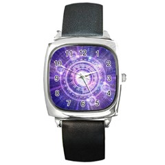 Blue Fractal Alchemy Hud For Bending Hyperspace Square Metal Watch by jayaprime