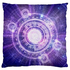 Blue Fractal Alchemy Hud For Bending Hyperspace Large Flano Cushion Case (two Sides) by jayaprime