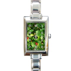 Christmas Season Floral Green Red Skimmia Flower Rectangle Italian Charm Watch by yoursparklingshop