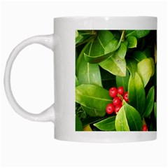 Christmas Season Floral Green Red Skimmia Flower White Mugs by yoursparklingshop