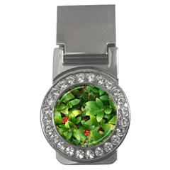Christmas Season Floral Green Red Skimmia Flower Money Clips (cz) 