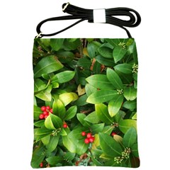 Christmas Season Floral Green Red Skimmia Flower Shoulder Sling Bags by yoursparklingshop