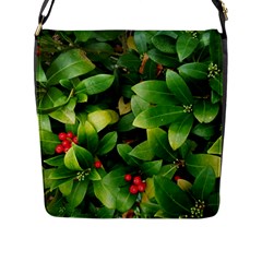 Christmas Season Floral Green Red Skimmia Flower Flap Messenger Bag (l)  by yoursparklingshop