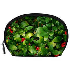 Christmas Season Floral Green Red Skimmia Flower Accessory Pouches (large)  by yoursparklingshop