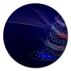 Christmas Tree Blue Stars Starry Night Lights Festive Elegant Magnet 5  (Round)