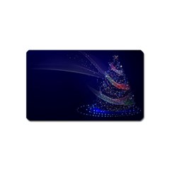 Christmas Tree Blue Stars Starry Night Lights Festive Elegant Magnet (Name Card)