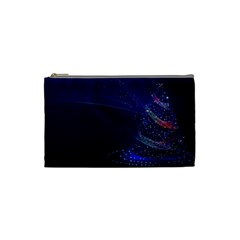 Christmas Tree Blue Stars Starry Night Lights Festive Elegant Cosmetic Bag (Small) 