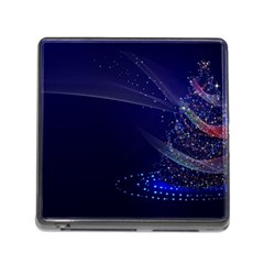 Christmas Tree Blue Stars Starry Night Lights Festive Elegant Memory Card Reader (Square)