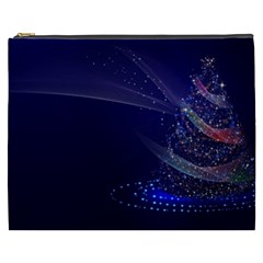 Christmas Tree Blue Stars Starry Night Lights Festive Elegant Cosmetic Bag (XXXL) 