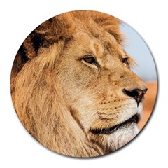 Big Male Lion Looking Right Round Mousepads by Ucco