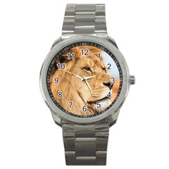 Big Male Lion Looking Right Sport Metal Watch by Ucco