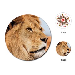 Big Male Lion Looking Right Playing Cards (round)  by Ucco