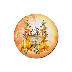 Happy Thanksgiving With Pumpkin Rubber Round Coaster (4 Pack)  by FantasyWorld7