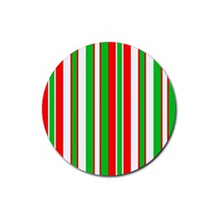 Christmas Holiday Stripes Red Rubber Coaster (round) 