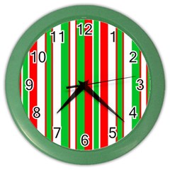 Christmas Holiday Stripes Red Color Wall Clocks by Celenk