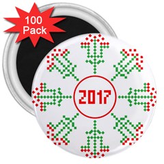 Snowflake Graphics Date Year 3  Magnets (100 Pack) by Celenk