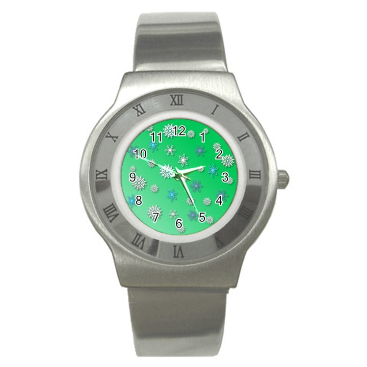 Snowflakes Winter Christmas Overlay Stainless Steel Watch