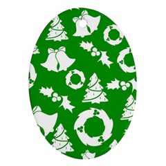 Green White Backdrop Background Card Christmas Ornament (oval) by Celenk