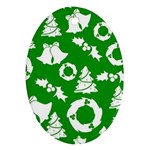Green White Backdrop Background Card Christmas Ornament (Oval) Front