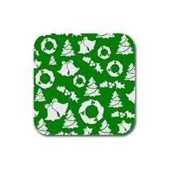 Green White Backdrop Background Card Christmas Rubber Square Coaster (4 pack) 