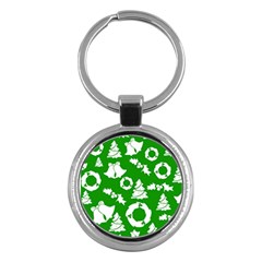 Green White Backdrop Background Card Christmas Key Chains (round)  by Celenk