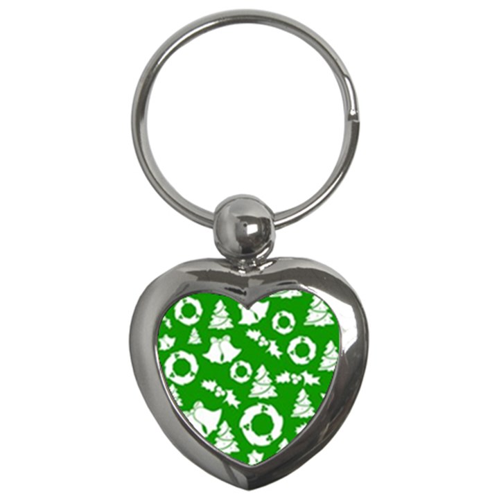 Green White Backdrop Background Card Christmas Key Chains (Heart) 