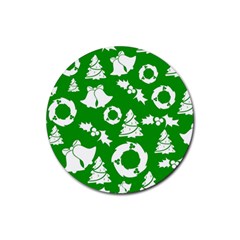 Green White Backdrop Background Card Christmas Rubber Coaster (Round) 