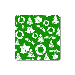 Green White Backdrop Background Card Christmas Square Magnet