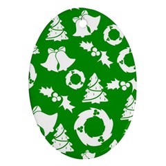 Green White Backdrop Background Card Christmas Oval Ornament (Two Sides)