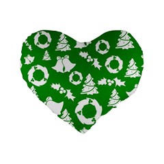 Green White Backdrop Background Card Christmas Standard 16  Premium Heart Shape Cushions