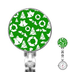 Green White Backdrop Background Card Christmas Stainless Steel Nurses Watch