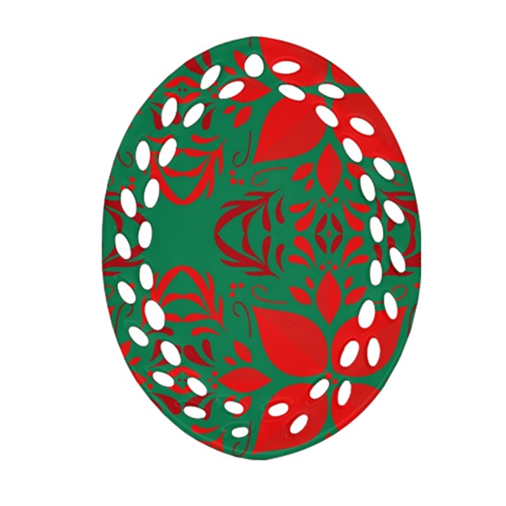 Christmas Background Oval Filigree Ornament (Two Sides)