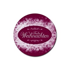 Christmas Card Red Snowflakes Rubber Coaster (round)  by Celenk