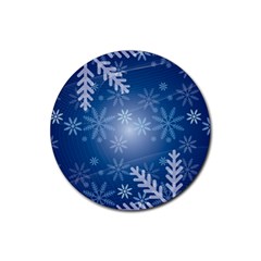 Snowflakes Background Blue Snowy Rubber Round Coaster (4 Pack)  by Celenk