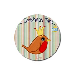 Bird Christmas Card Blue Modern Rubber Coaster (round) 