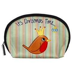 Bird Christmas Card Blue Modern Accessory Pouches (large)  by Celenk