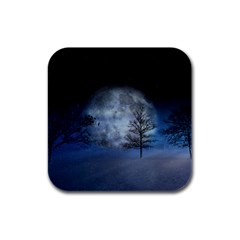 Winter Wintry Moon Christmas Snow Rubber Square Coaster (4 Pack)  by Celenk
