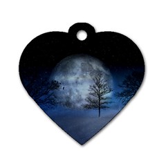 Winter Wintry Moon Christmas Snow Dog Tag Heart (two Sides) by Celenk